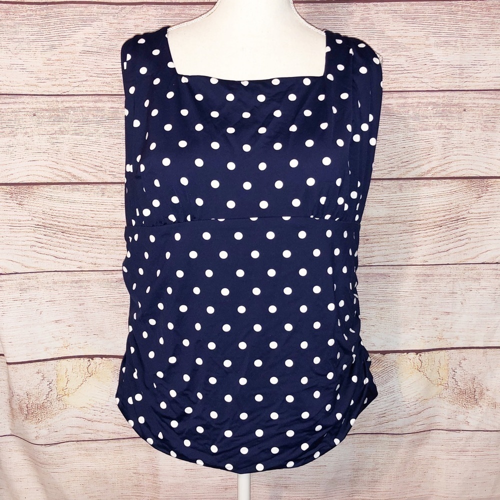 Lands' End Navy Blue Polka Dot Halter Tankini Top Size 22W